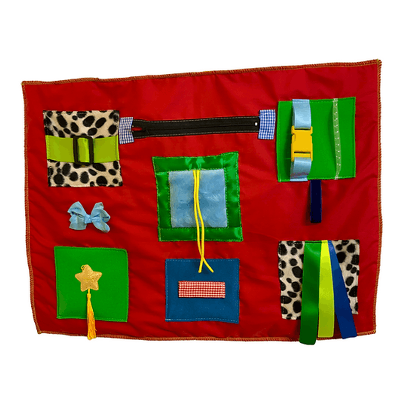 Fikleteppe rød – taktilt sanseteppe for personer med demens